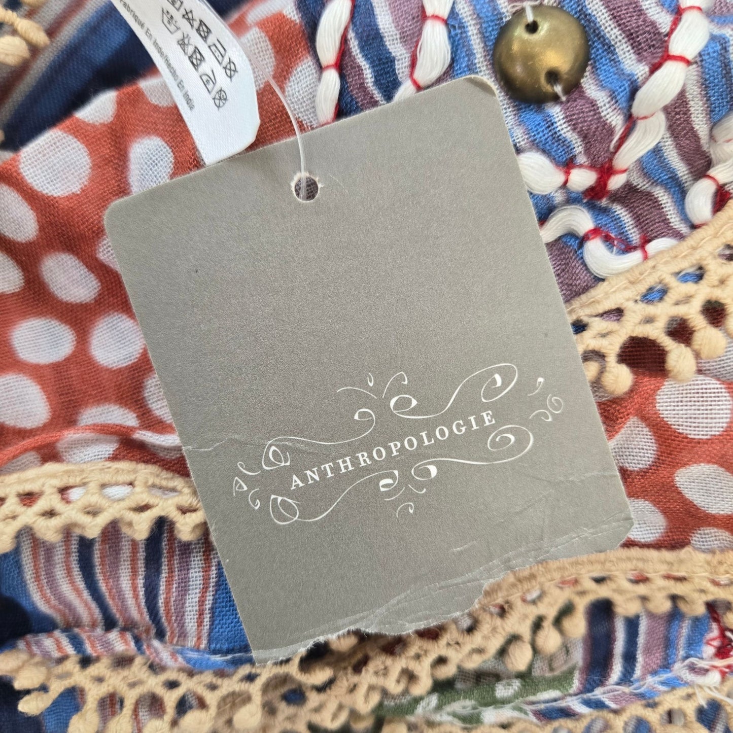 NWT Anthropologie 100% Rayon Dot Print Embroidered Infinity Scarf