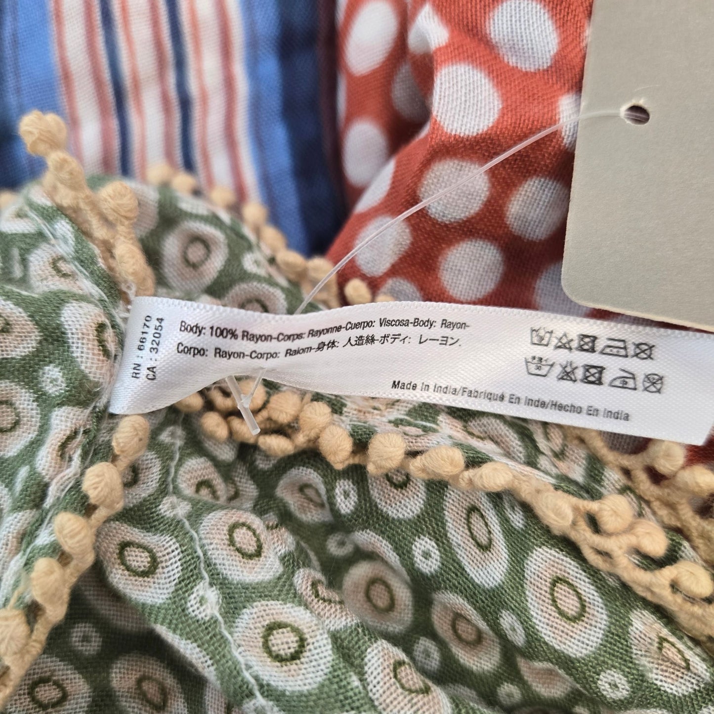 NWT Anthropologie 100% Rayon Dot Print Embroidered Infinity Scarf