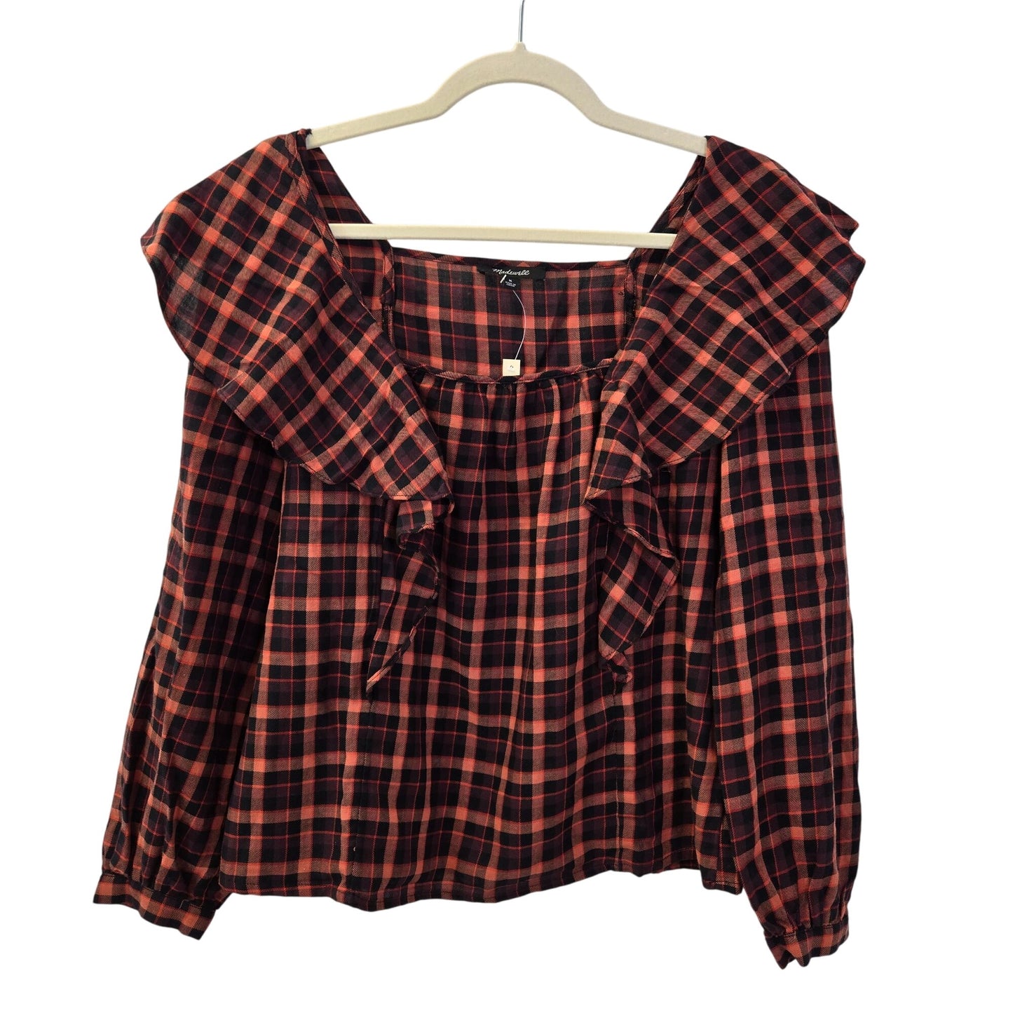 NWT Madewell Plaid Ruffled Square-Neck Crop Top Size Medium