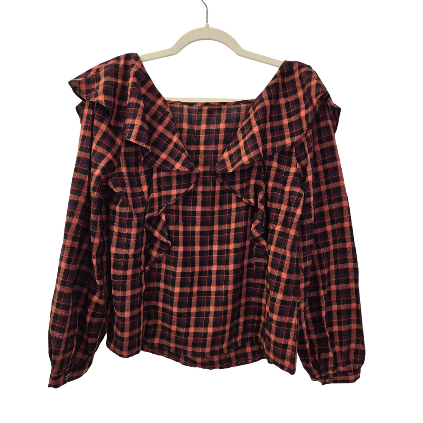 NWT Madewell Plaid Ruffled Square-Neck Crop Top Size Medium