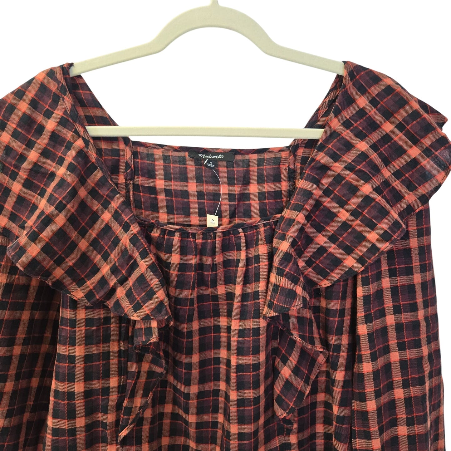 NWT Madewell Plaid Ruffled Square-Neck Crop Top Size Medium