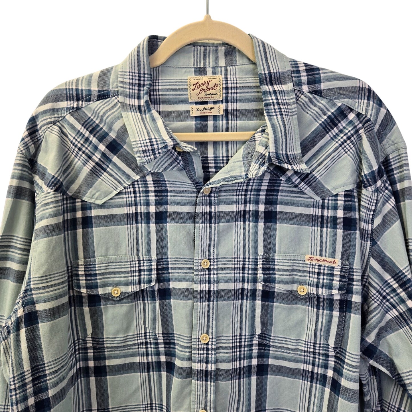 Lucky Brand Western Style Plaid Button Down Shirt Size XL