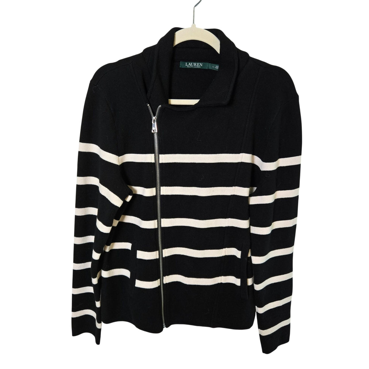 Lauren Ralph Lauren Asymmetrical Zip Cardigan Sweater Jacket Size Large