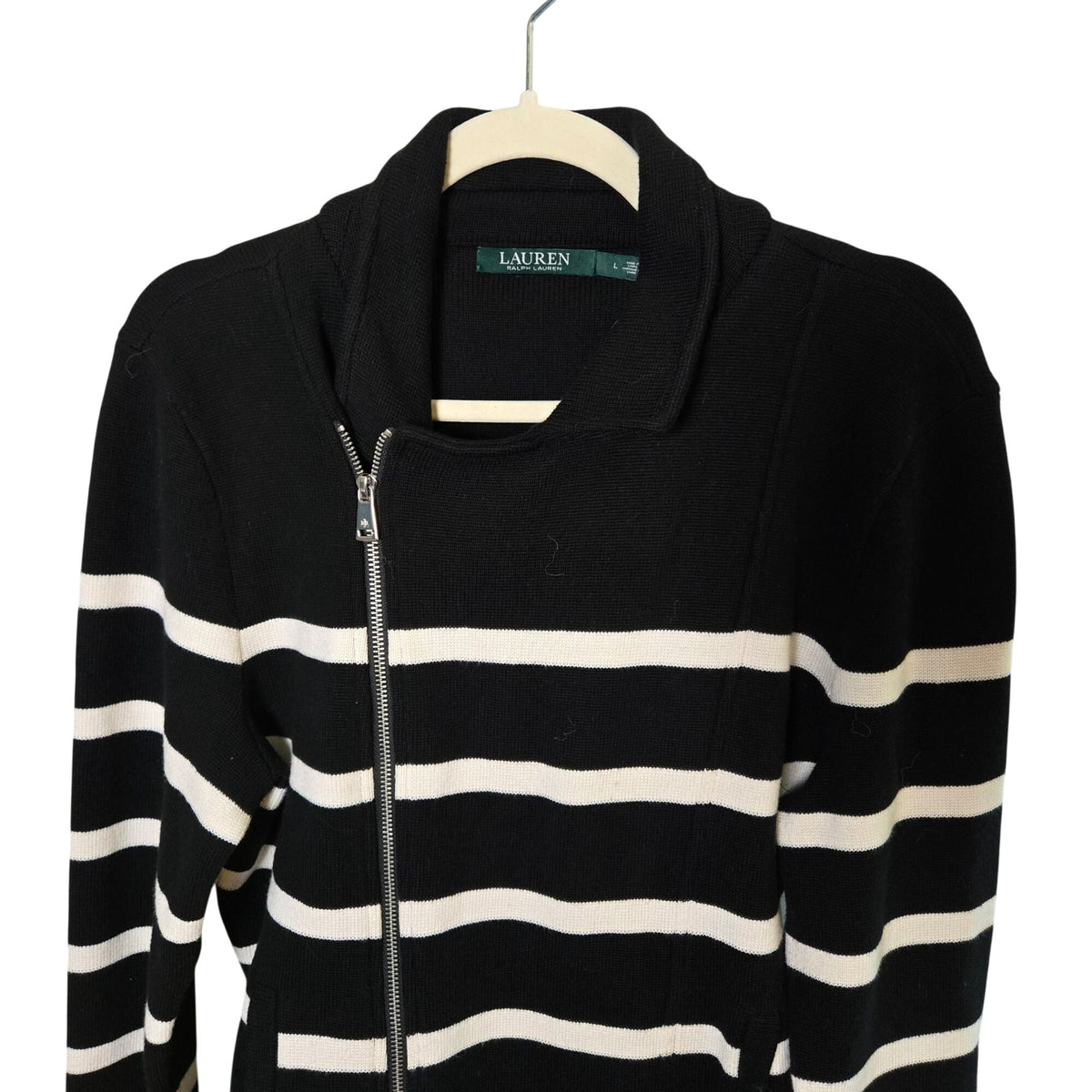 Lauren Ralph Lauren Asymmetrical Zip Cardigan Sweater Jacket Size Large