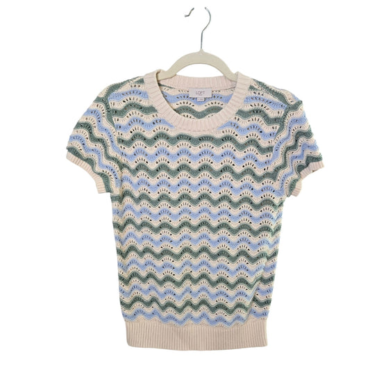 NWOT Loft Outlet Wavy Striped Open Knit Short Sleeve Sweater Size Small