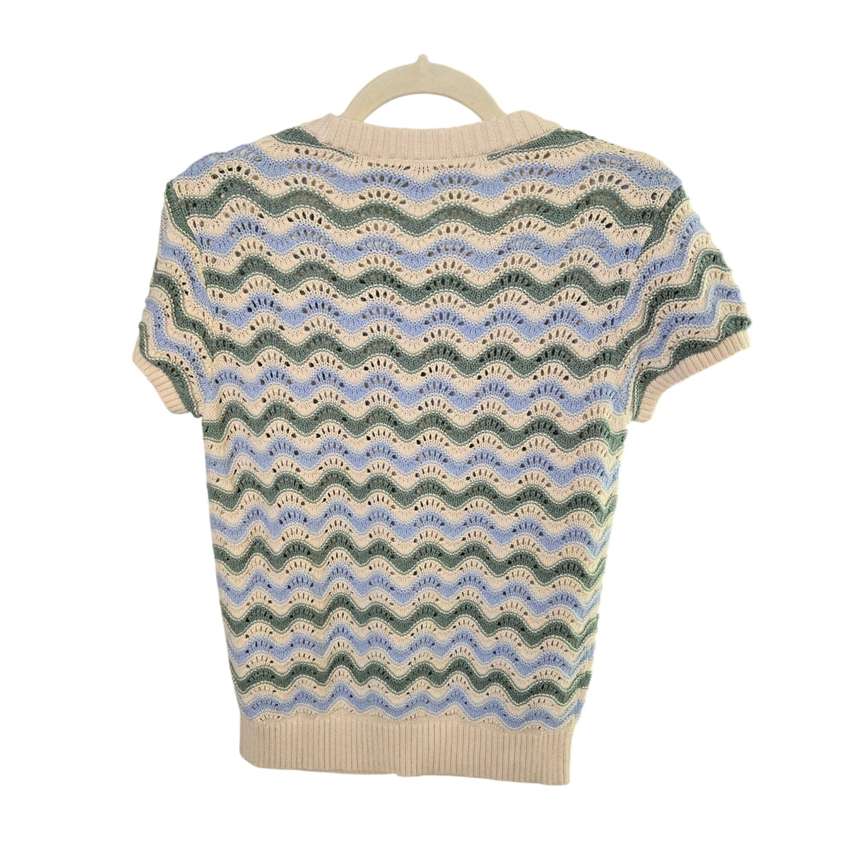 NWOT Loft Outlet Wavy Striped Open Knit Short Sleeve Sweater Size Small