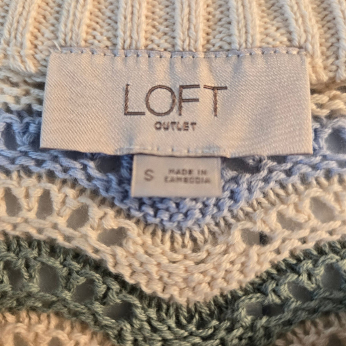 NWOT Loft Outlet Wavy Striped Open Knit Short Sleeve Sweater Size Small