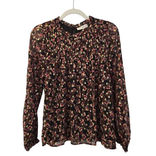 Loft Floral Metallic Peasant Blouse Size XS/S