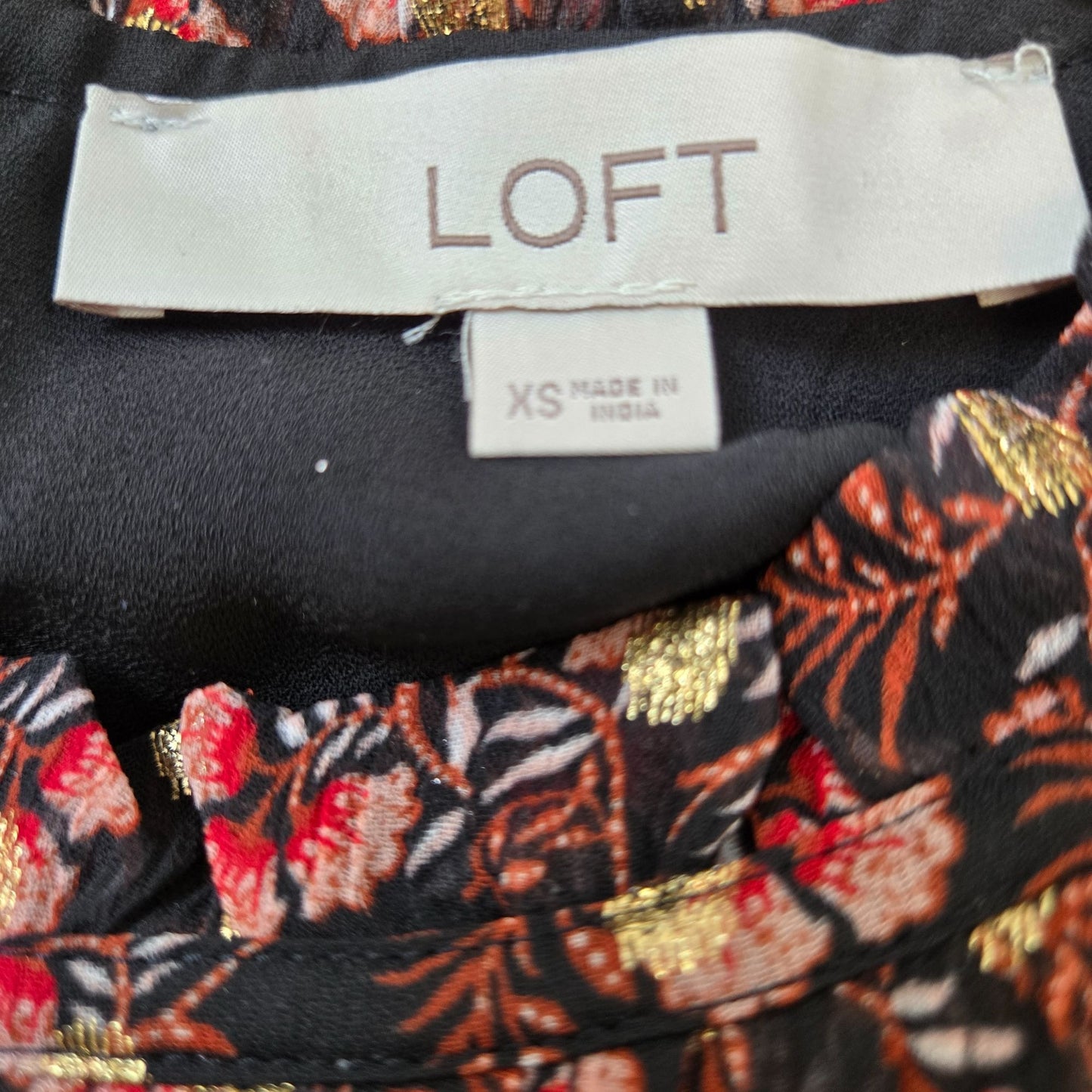 Loft Floral Metallic Peasant Blouse Size XS/S