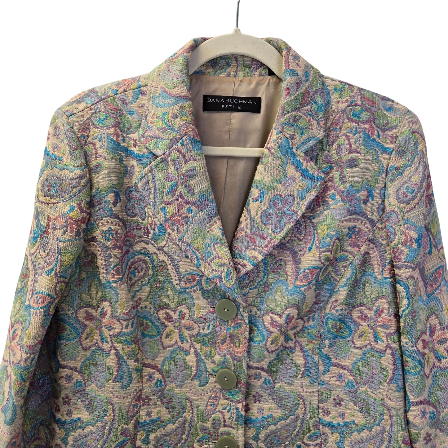Dana Buchman Petite Floral Paisley Tapestry Three Button Blazer Jacket Size 14P