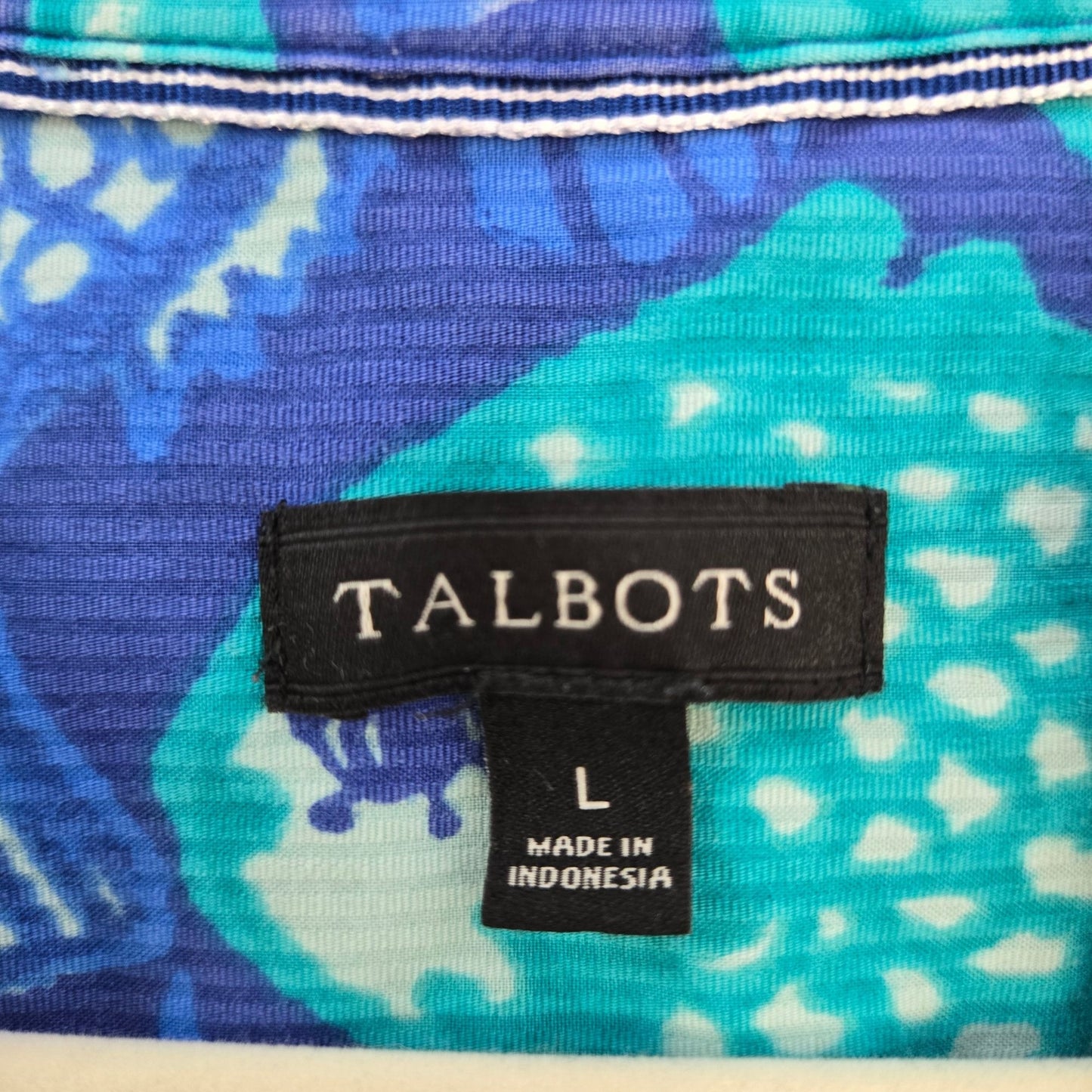 Talbots Fish Print Half Button Textured Popover Blouse Size Large