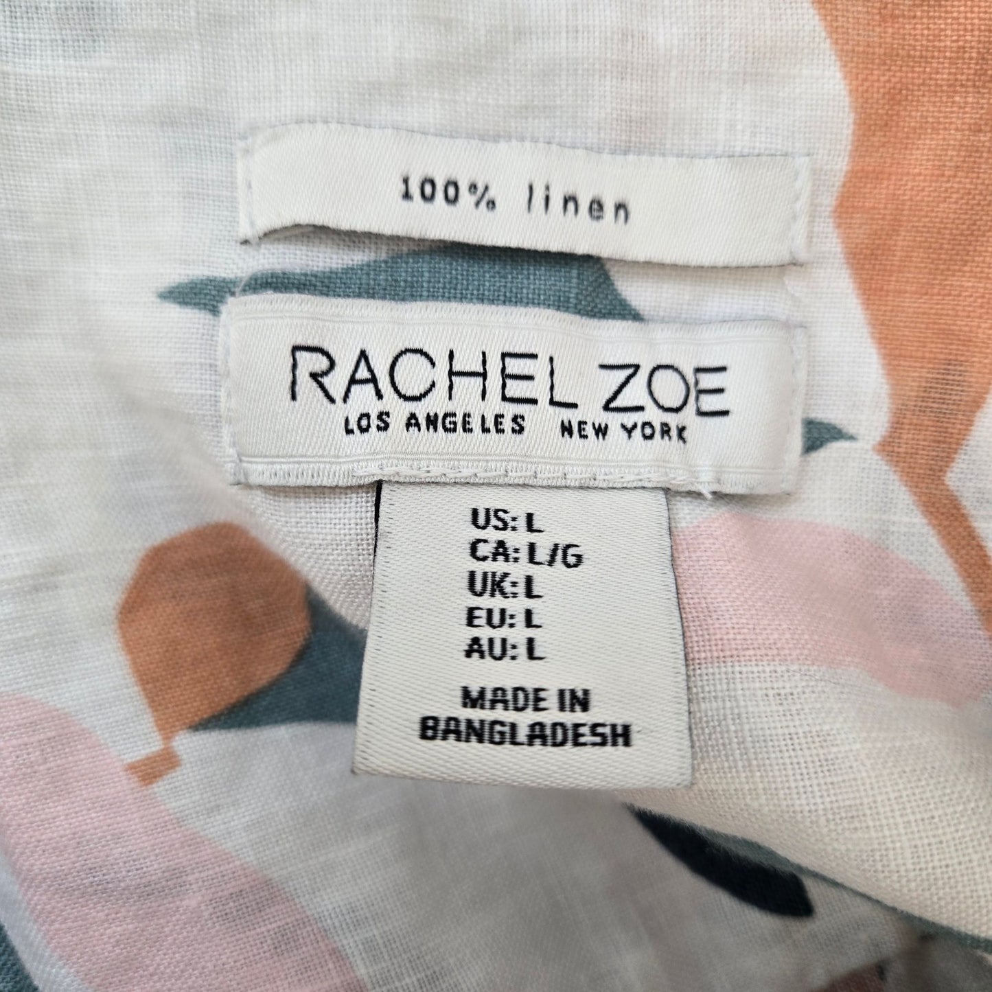 Rachel Zoe 100% Linen Floral Short Sleeve Shirt Dress Size Large