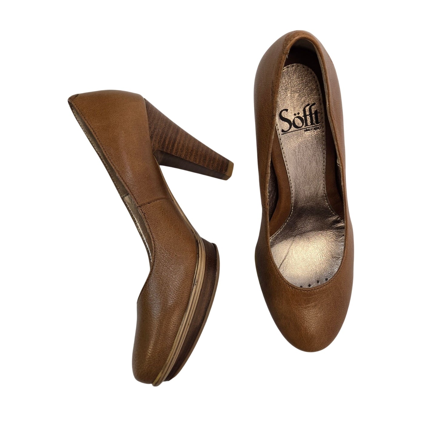 Sofft Nasia Genuine Leather Round Toe Pumps with Block Heel Size 7