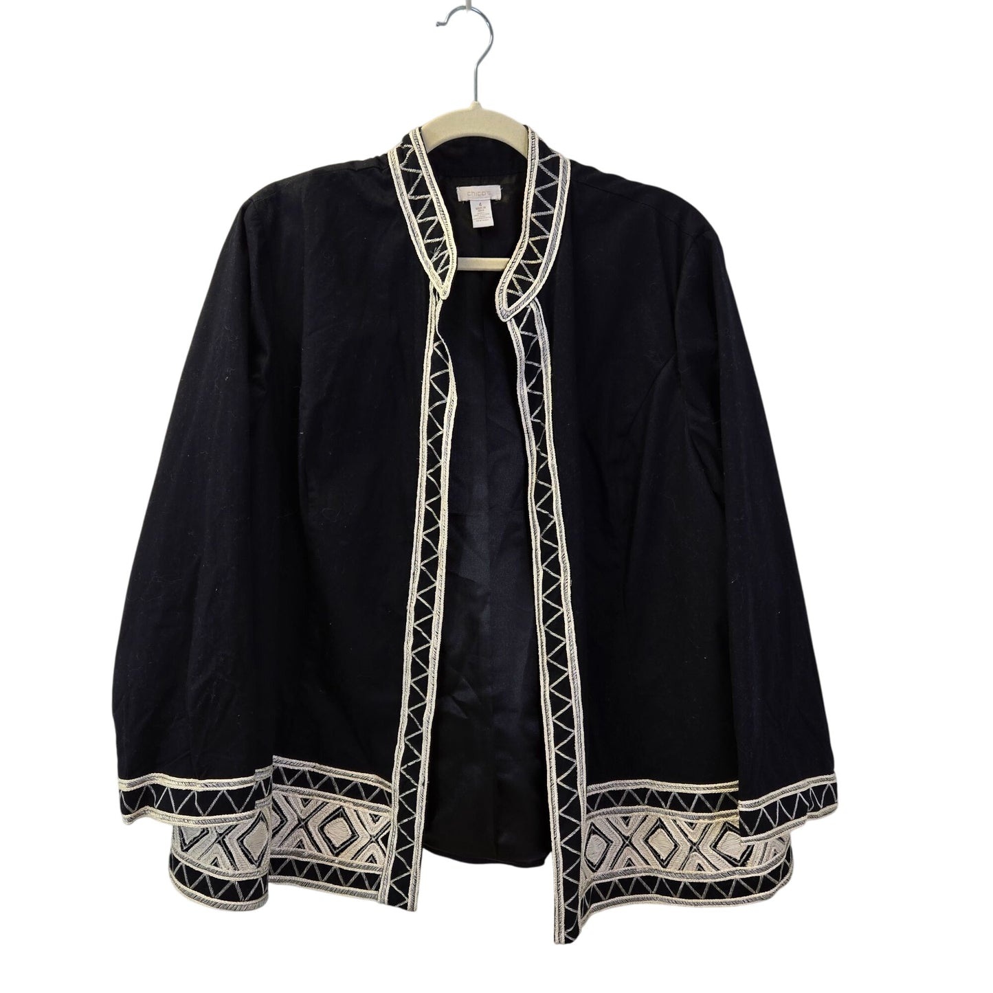 Chico's 100% Cotton Embroidered Open Jacket Blazer Size Chico's 4/XXL