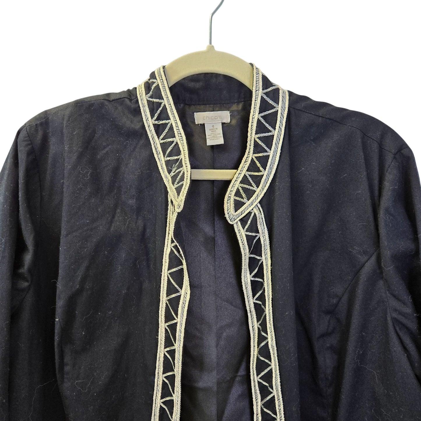 Chico's 100% Cotton Embroidered Open Jacket Blazer Size Chico's 4/XXL