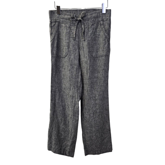 Athleta 100% Linen Heathered Gray Wide Leg Drawstring Pants Size 0