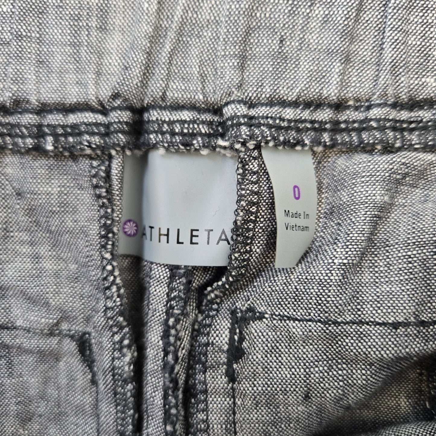 Athleta 100% Linen Heathered Gray Wide Leg Drawstring Pants Size 0