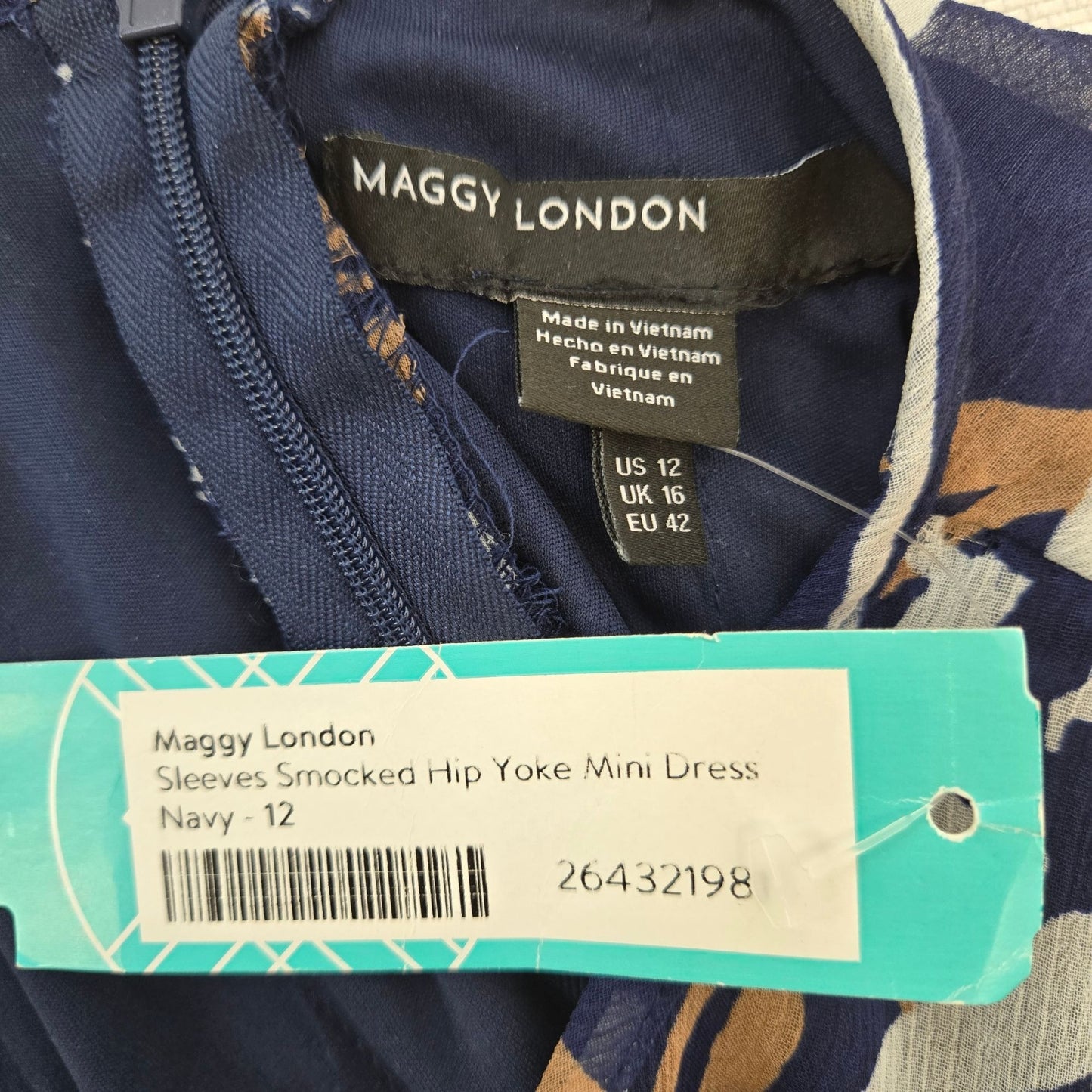 NWT Maggy London x Stitchfix Sleeves Smocked Hip Yoke Mini Dress size 12