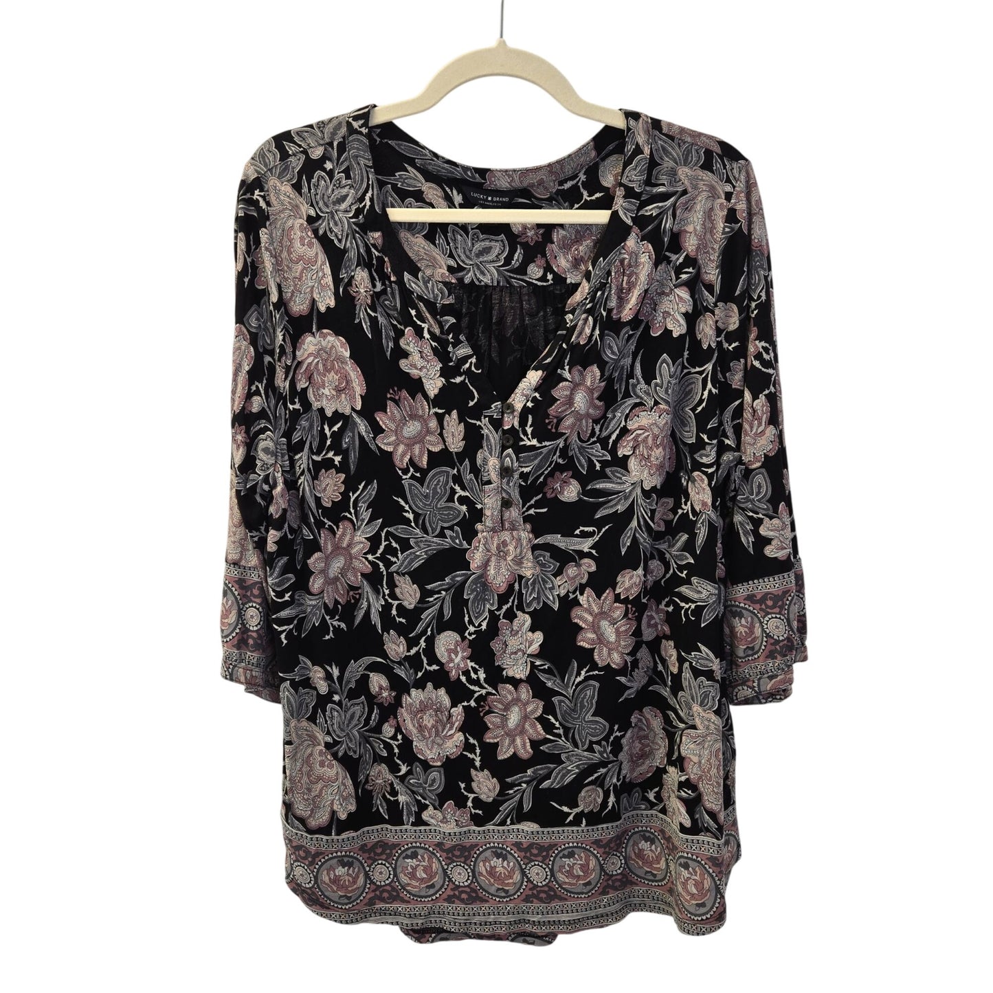 Lucky Brand Floral & Paisley Print Popover Henley Blouse Size 1X
