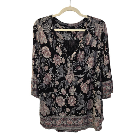 Lucky Brand Floral & Paisley Print Popover Henley Blouse Size 1X