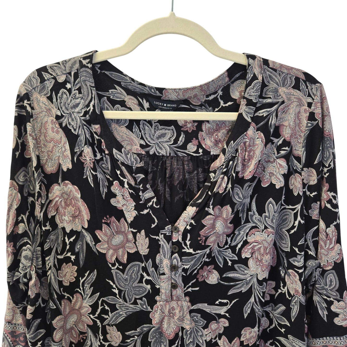 Lucky Brand Floral & Paisley Print Popover Henley Blouse Size 1X
