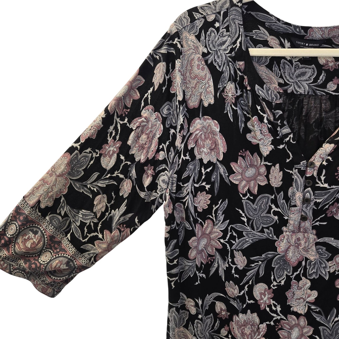 Lucky Brand Floral & Paisley Print Popover Henley Blouse Size 1X