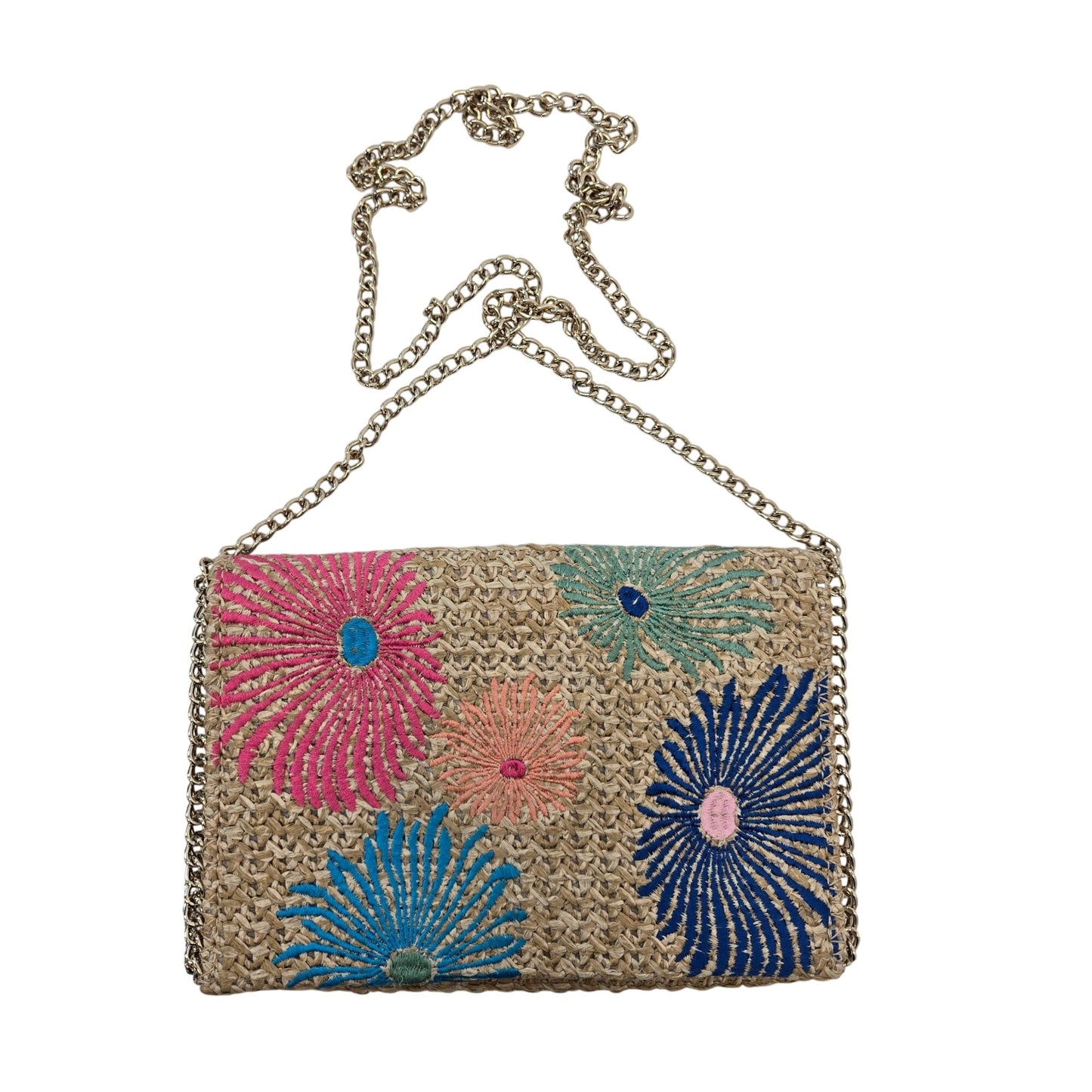 Chelsea28 Embroidered Straw Crossbody Bag with Chain Strap