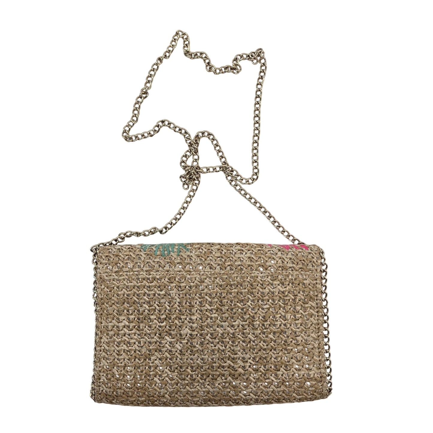 Chelsea28 Embroidered Straw Crossbody Bag with Chain Strap