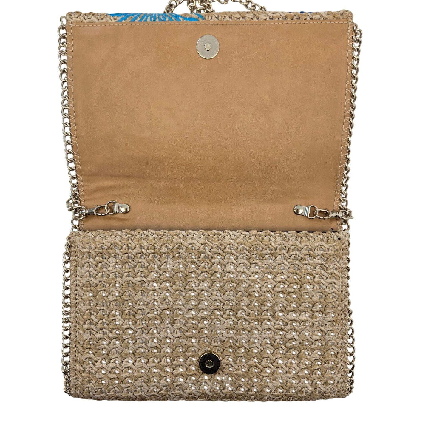 Chelsea28 Embroidered Straw Crossbody Bag with Chain Strap