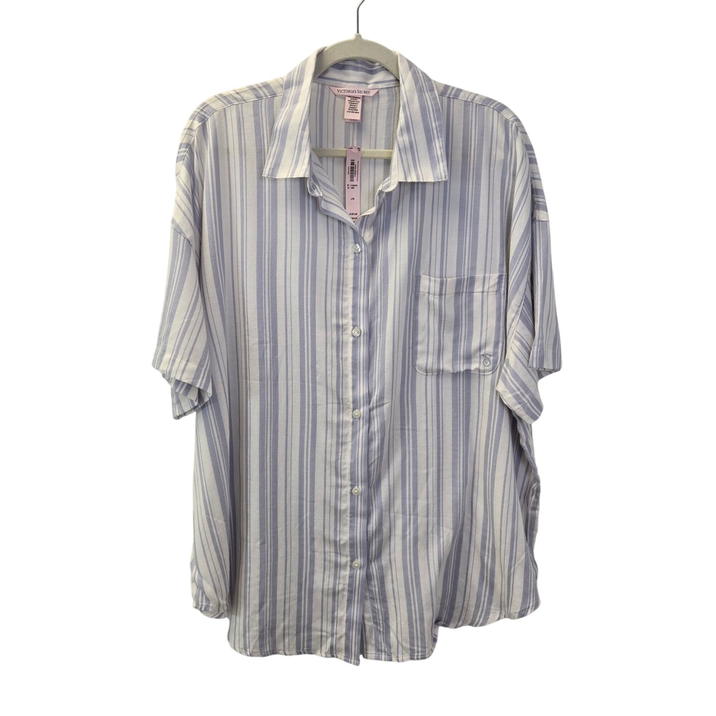 NWT Victoria's Secret Striped Short Sleeve Button Down Sleep Shirt Size Large