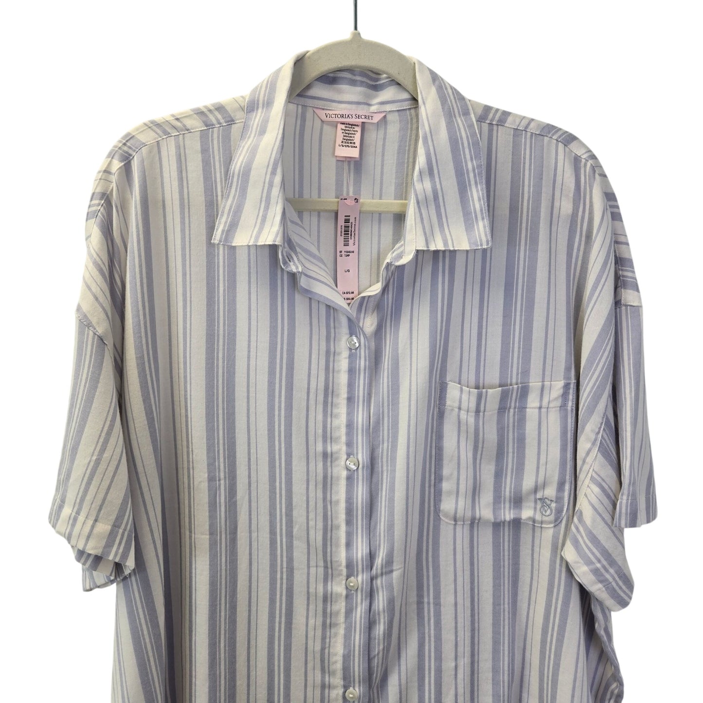 NWT Victoria's Secret Striped Short Sleeve Button Down Sleep Shirt Size Large