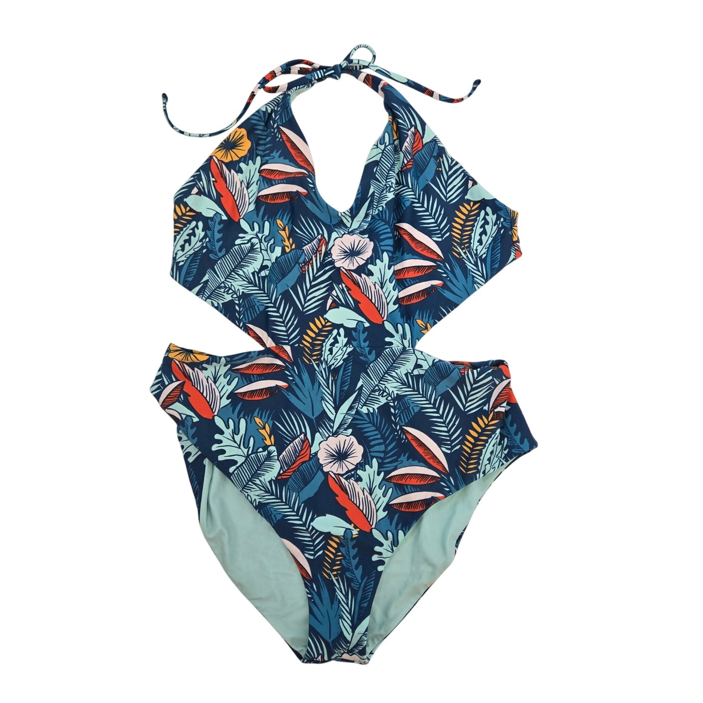 Speedo Aria Plunge Tropical Print One Piece Swimsuit Size Large