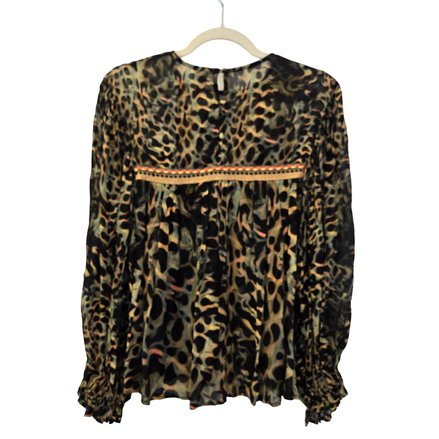 Anthropologie Bl-nk Joelle Leopard Viscose Baby Doll Peasant Blouse Size XS/S