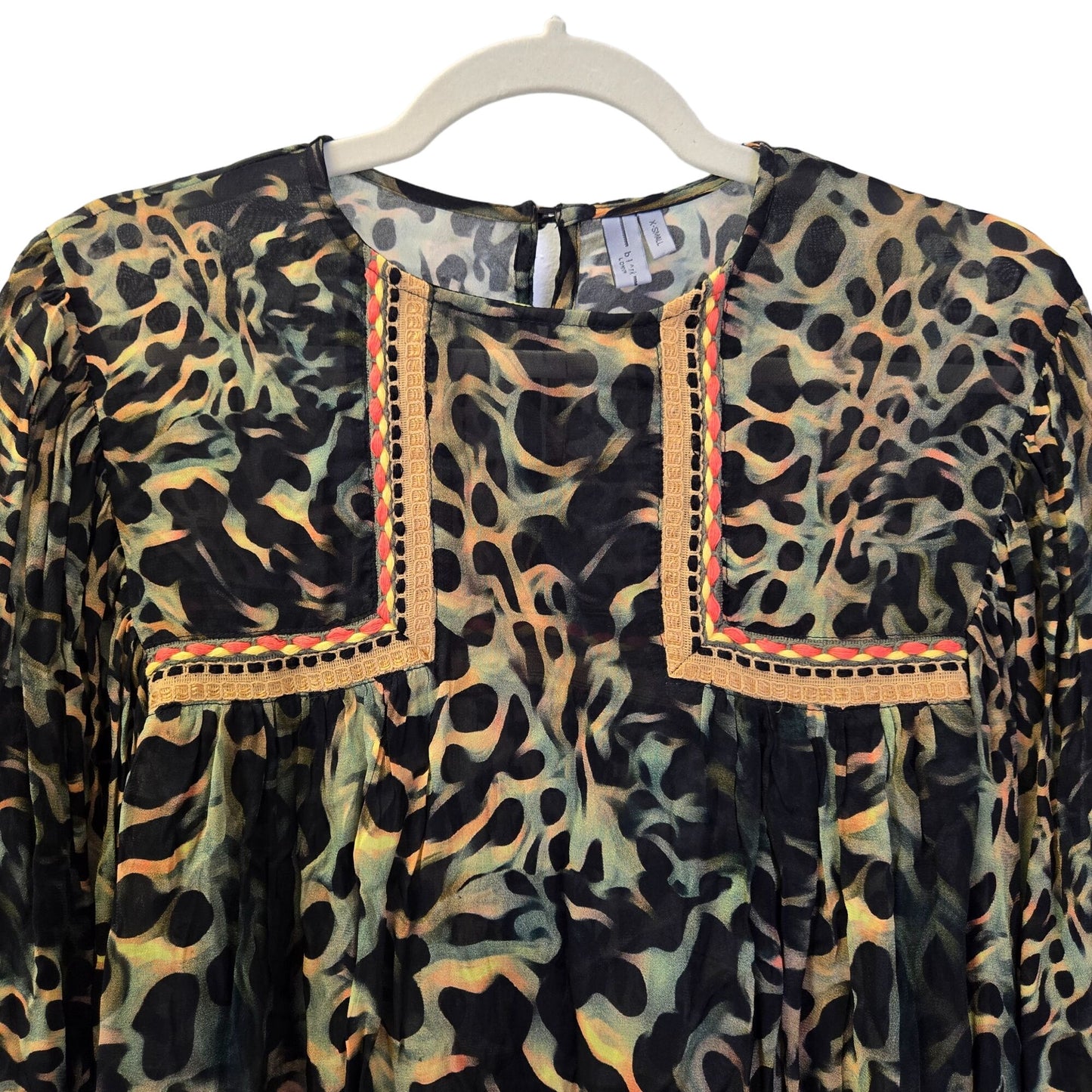 Anthropologie Bl-nk Joelle Leopard Viscose Baby Doll Peasant Blouse Size XS/S