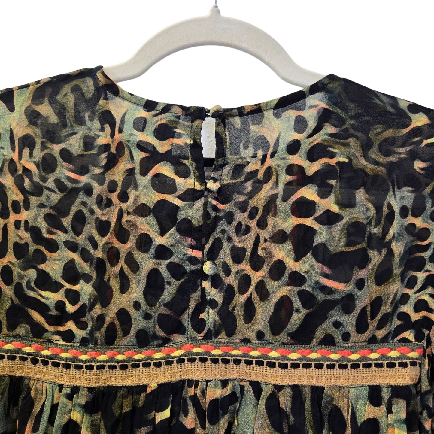 Anthropologie Bl-nk Joelle Leopard Viscose Baby Doll Peasant Blouse Size XS/S