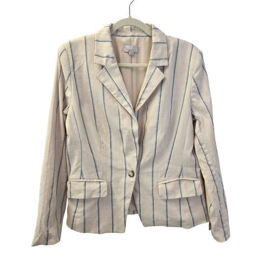 Loft Linen Blend Striped One Button Blazer Jacket Size 10