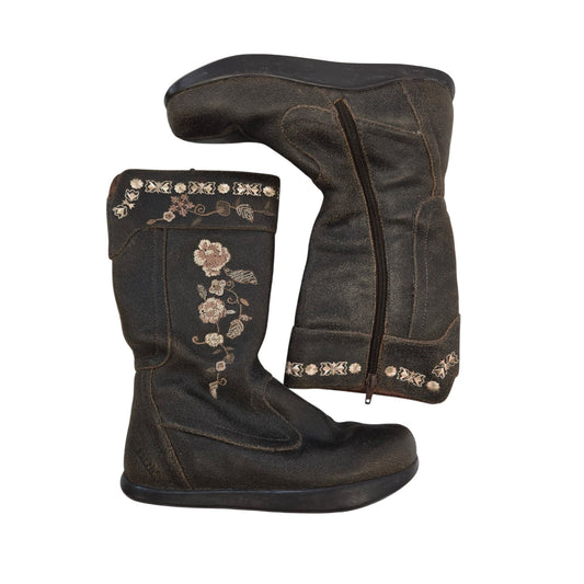 Earth Aroma Leather Embroidered Calf High Boots Size 6