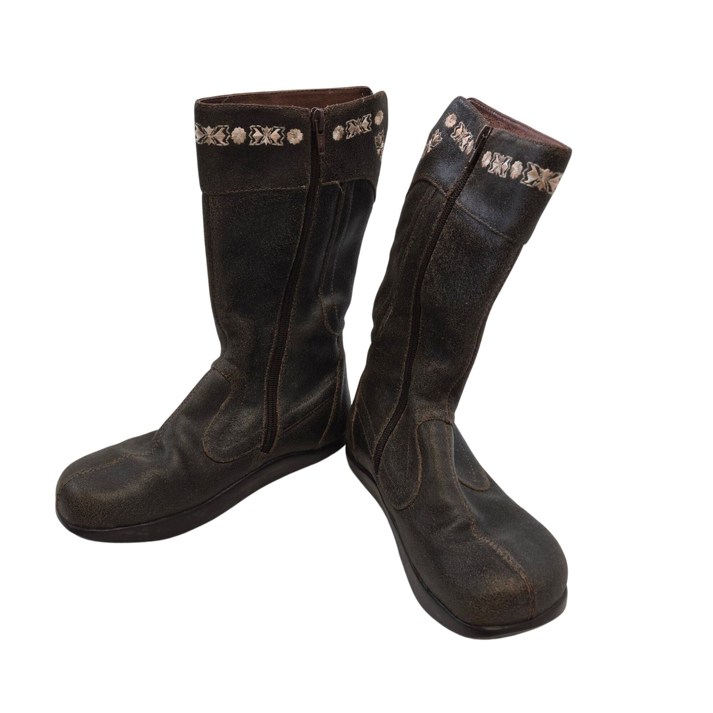 Earth Aroma Leather Embroidered Calf High Boots Size 6