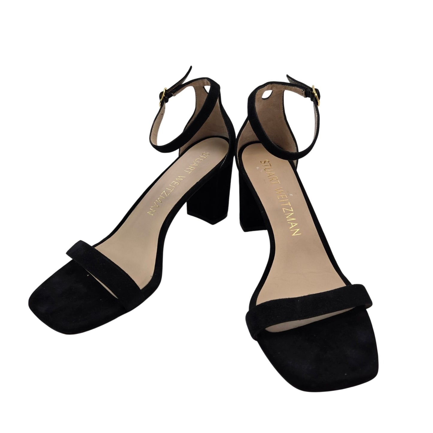 Stuart Weitzman Nudistcurve 75 Block Sandal in Black Suede Leather Size 10