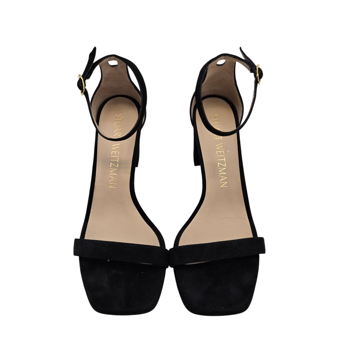 Stuart Weitzman Nudistcurve 75 Block Sandal in Black Suede Leather Size 10