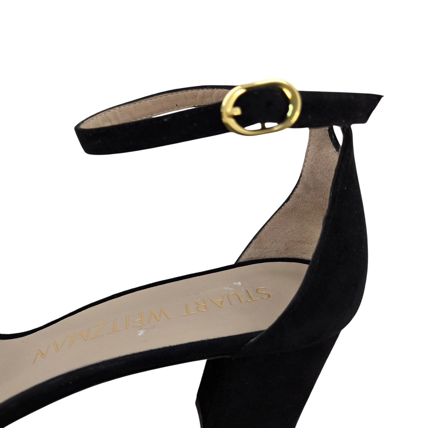 Stuart Weitzman Nudistcurve 75 Block Sandal in Black Suede Leather Size 10