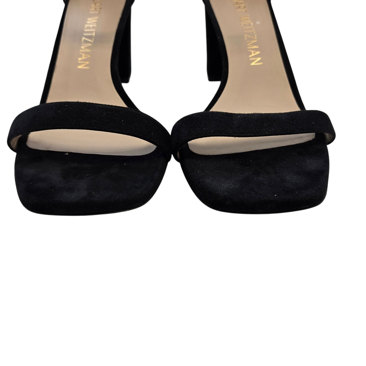 Stuart Weitzman Nudistcurve 75 Block Sandal in Black Suede Leather Size 10
