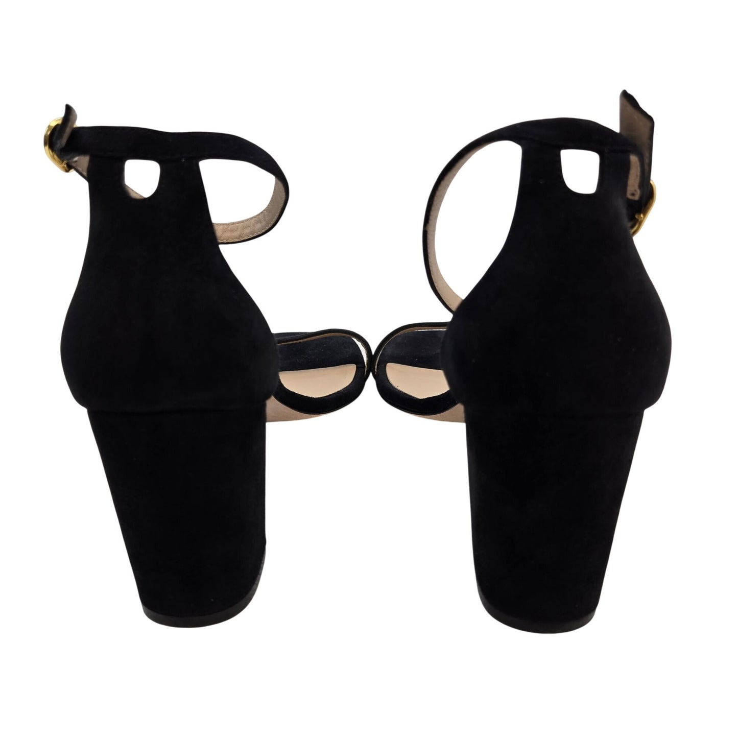 Stuart Weitzman Nudistcurve 75 Block Sandal in Black Suede Leather Size 10