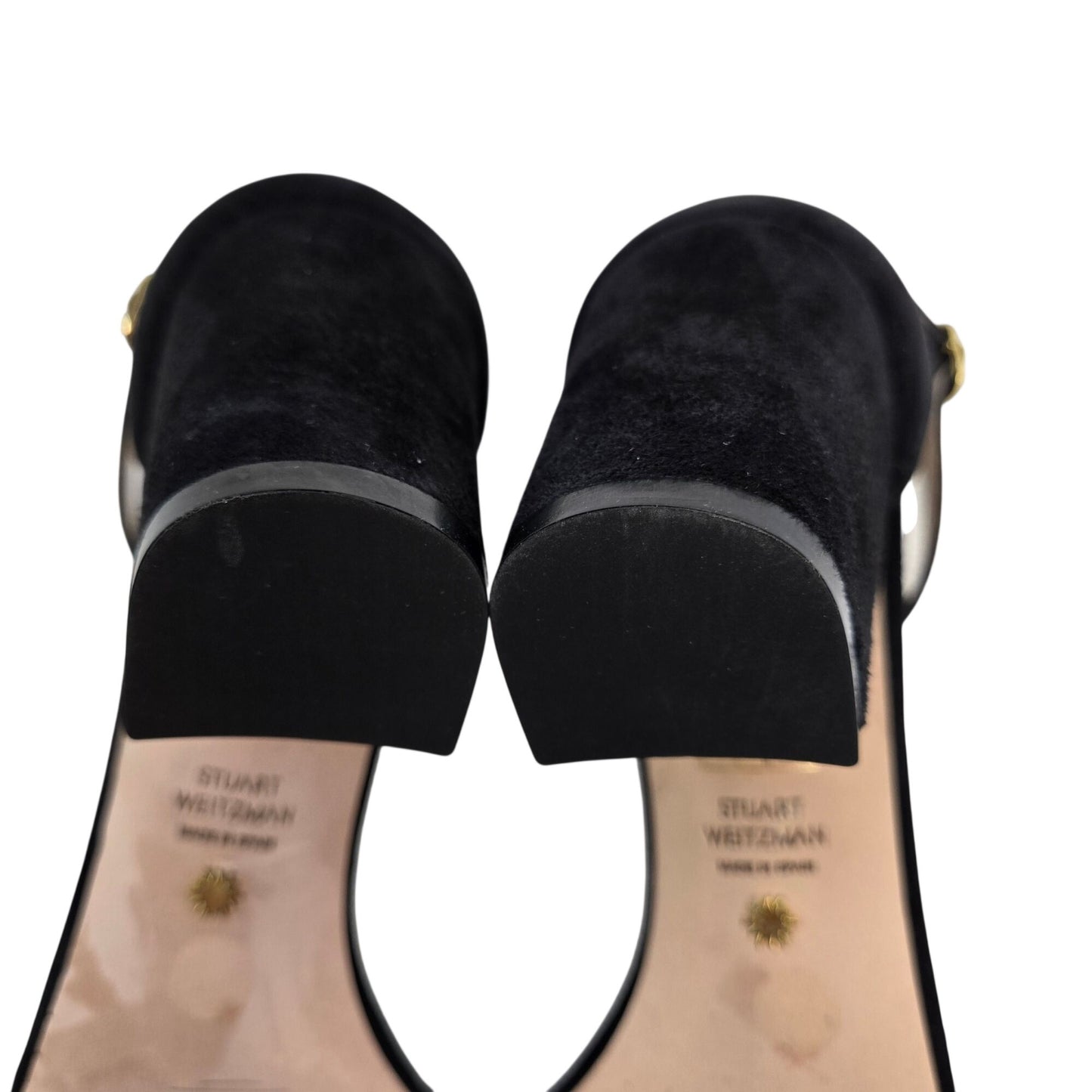 Stuart Weitzman Nudistcurve 75 Block Sandal in Black Suede Leather Size 10