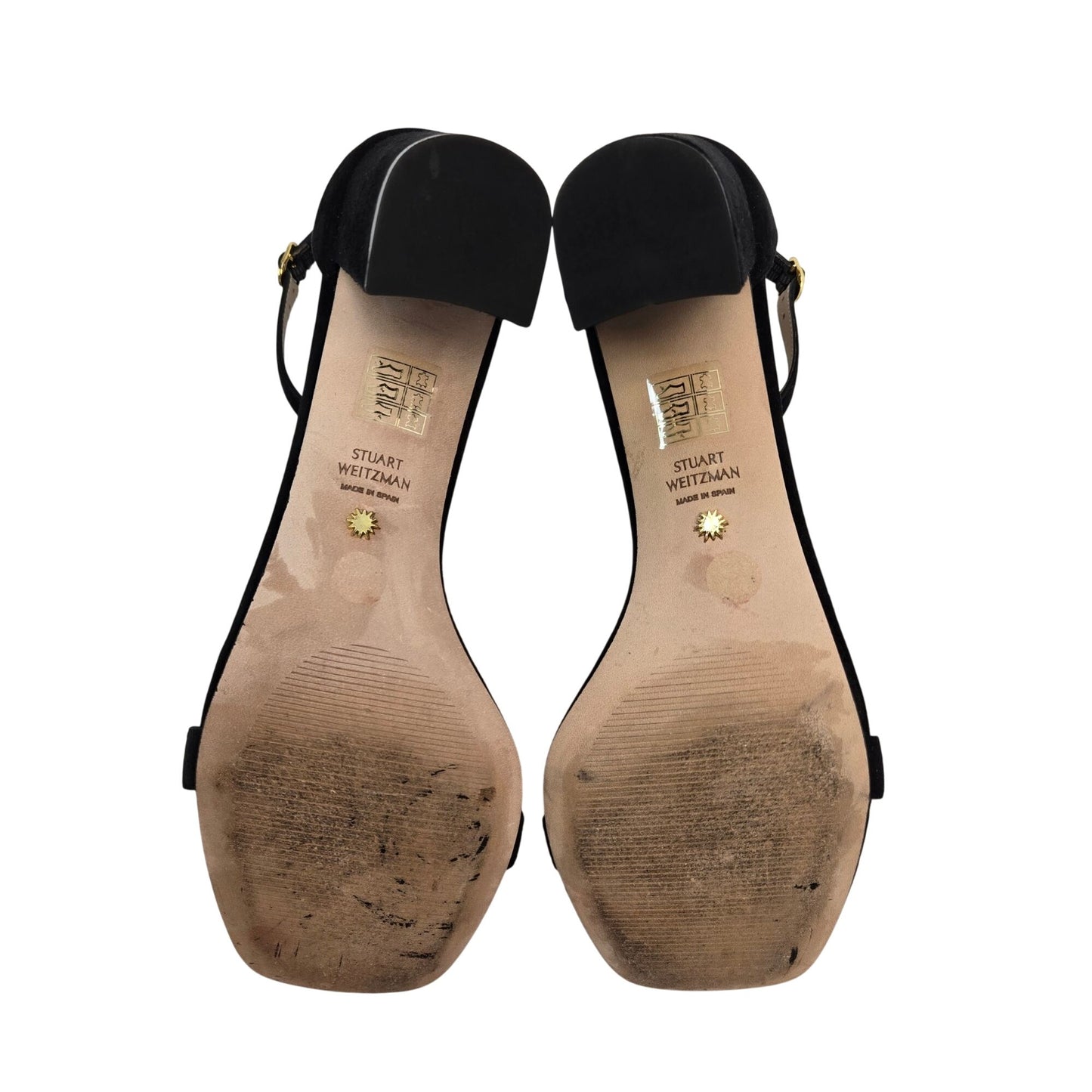 Stuart Weitzman Nudistcurve 75 Block Sandal in Black Suede Leather Size 10