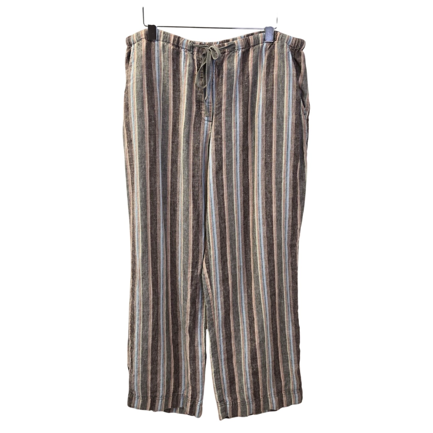 Boden 100% Linen Striped Wide Leg Crop Pants Size 18