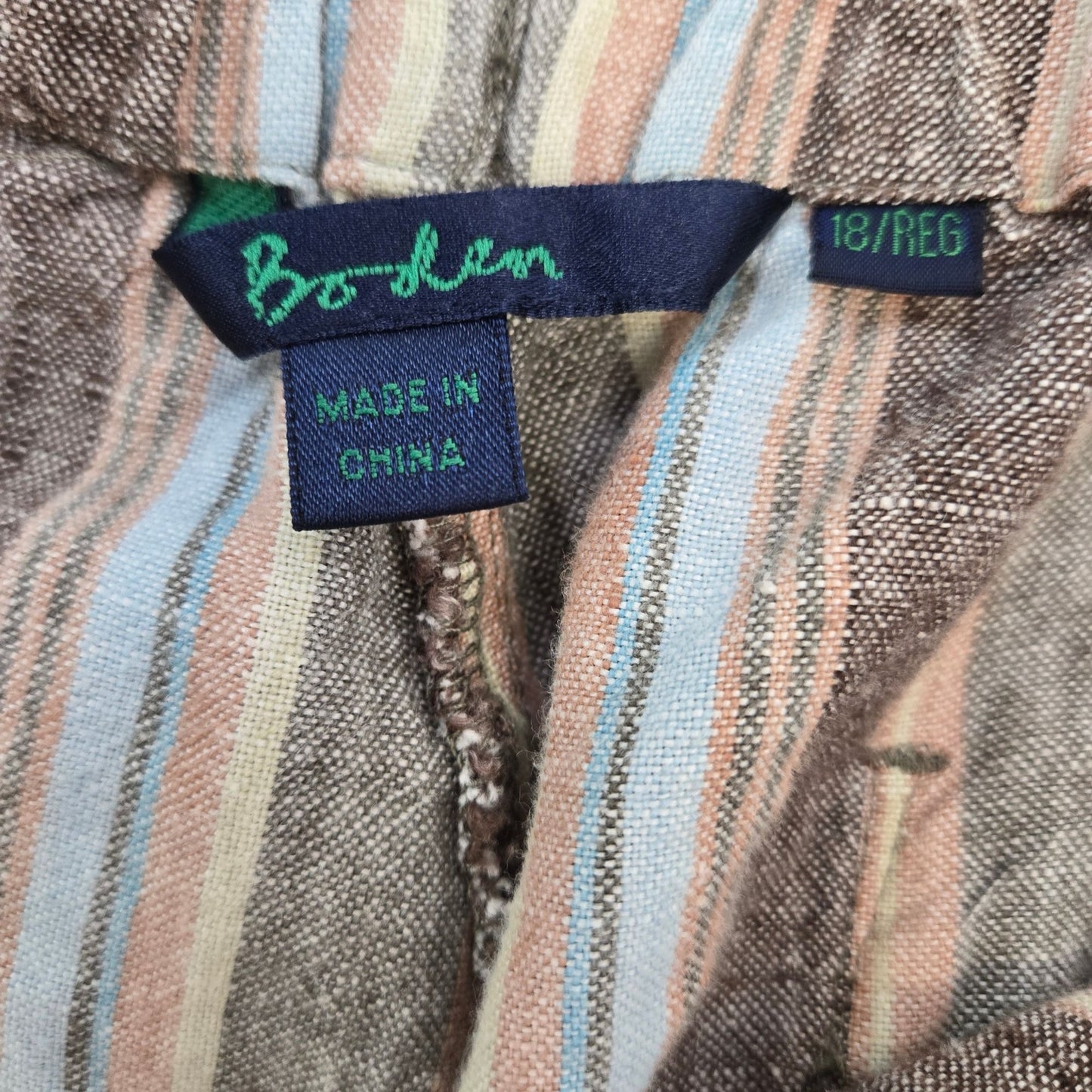 Boden 100% Linen Striped Wide Leg Crop Pants Size 18