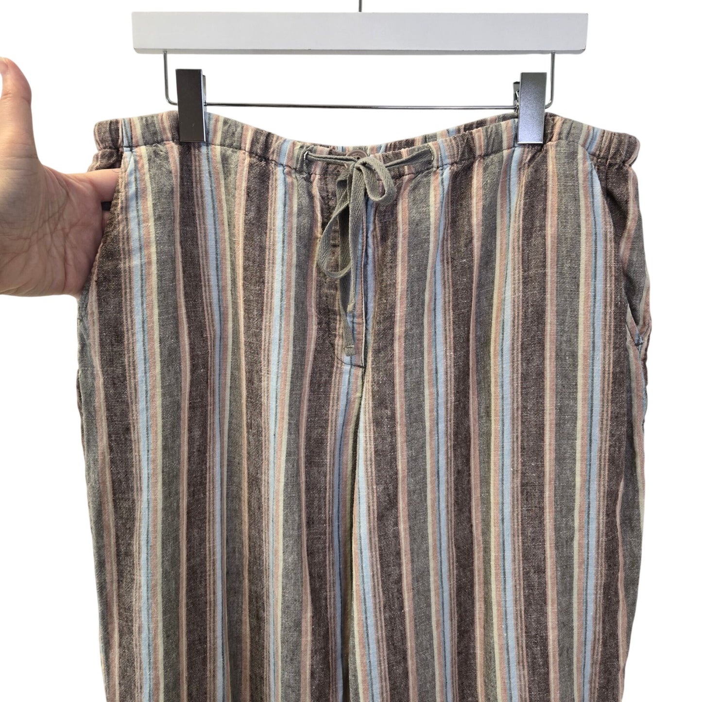 Boden 100% Linen Striped Wide Leg Crop Pants Size 18