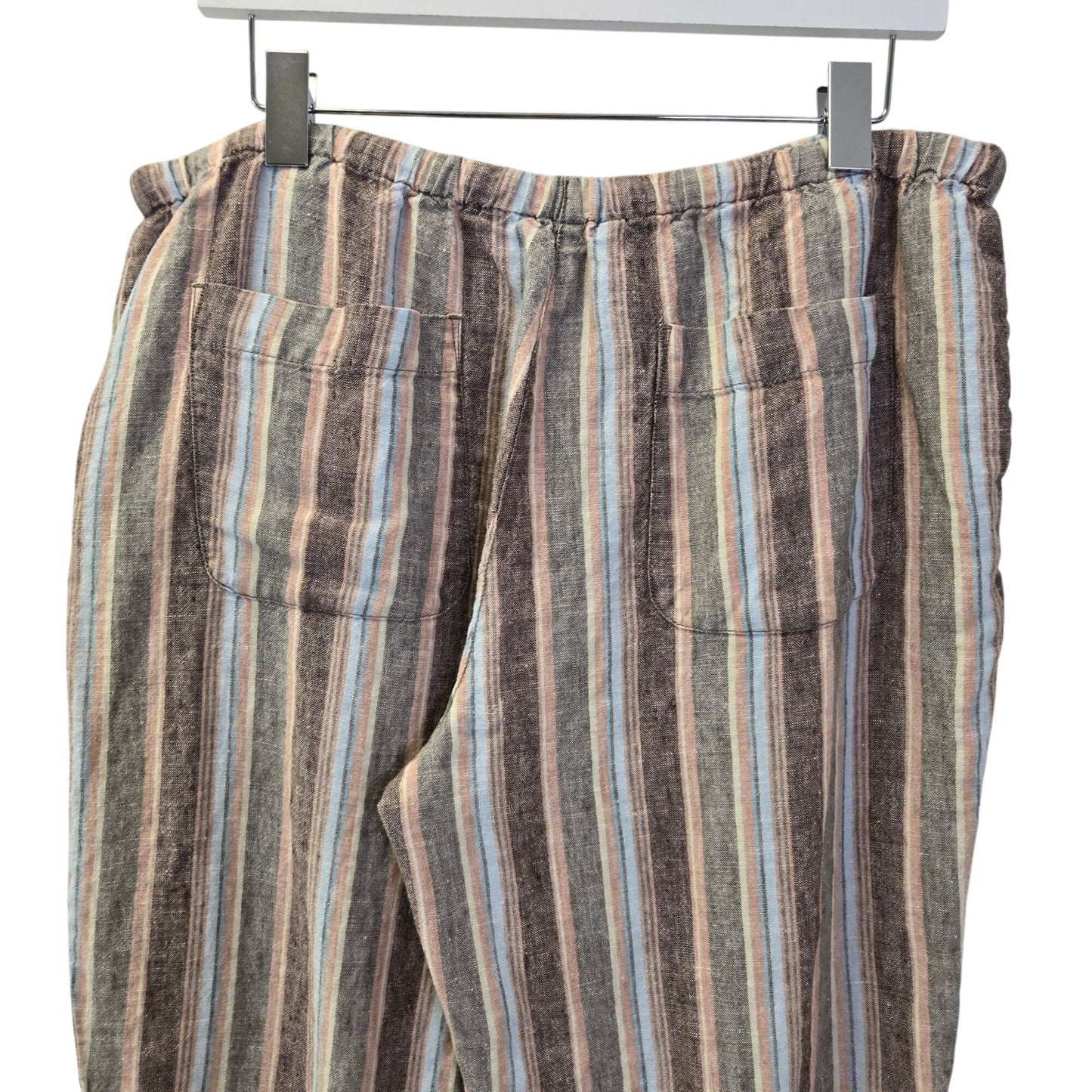 Boden 100% Linen Striped Wide Leg Crop Pants Size 18