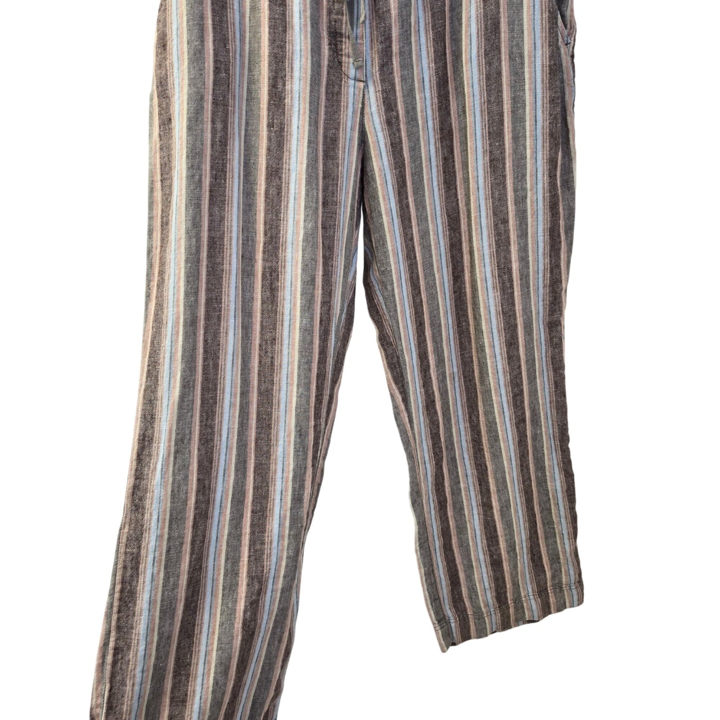 Boden 100% Linen Striped Wide Leg Crop Pants Size 18